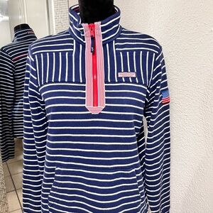 Vineyard Vines Navy and White Striped Quarter-Zip